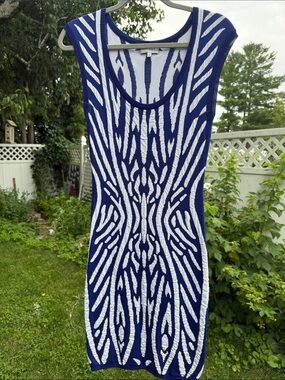Milly Blue and White Jacquard Knit Mini Dress